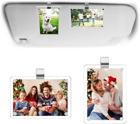 Photo Car Visor Clip, Acrylic Car Visor Picture Holder Magnetic Personalized Photo Holder Personal Picture Frame Car Accessories Gifts for Husband Boyfriend Dad Add Family Photos 3.5 x 2.4 inch (1 PC) in Saudi Arabia