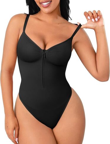 FeelinGirl Shapewear Bodysuit Tummy Control for Women Zip-Up Shapewear Thong Sculpting Snatched Waist V Neck Body Shaper in Saudi Arabia