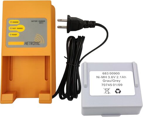 (عبوة واحدة) شاحن بطارية Hetronic UCH-2 مدخل 90-270 فولت تيار متردد، شاحن بطارية 300/780 مللي أمبير و(عبوة واحدة) بطارية Hetronic 68300900 بقدرة 3.6 فولت 2100 مللي أمبير في الساعة لجهاز التحكم عن بعد HETRONIC بطارية 68300900 (قابس أمريكي) in Kuwait