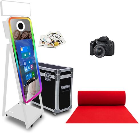 40in Mirror Photo Booth Machine with 21.5in Interactive Touch Screen with Flight Case,Built-in Mini PC with Instant Print and Sharing for Christmas Wedding Event Party (Black, Machine + Printer) in Saudi Arabia