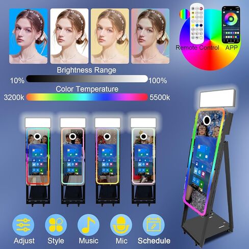 40in Mirror Photo Booth Machine with 21.5in Interactive Touch Screen with Flight Case,Built-in Mini PC with Instant Print and Sharing for Christmas Wedding Event Party (Black, Machine + Printer) in Saudi Arabia