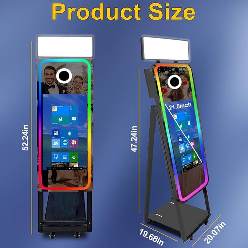 40in Mirror Photo Booth Machine with 21.5in Interactive Touch Screen with Flight Case,Built-in Mini PC with Instant Print and Sharing for Christmas Wedding Event Party (Black, Machine + Printer) in Saudi Arabia