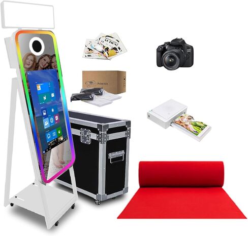 40in Mirror Photo Booth Machine with 21.5in Interactive Touch Screen with Flight Case,Built-in Mini PC with Instant Print and Sharing for Christmas Wedding Event Party (Black, Machine + Printer) in Saudi Arabia