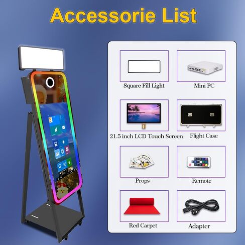 40in Mirror Photo Booth Machine with 21.5in Interactive Touch Screen with Flight Case,Built-in Mini PC with Instant Print and Sharing for Christmas Wedding Event Party (Black, Machine + Printer) in Saudi Arabia