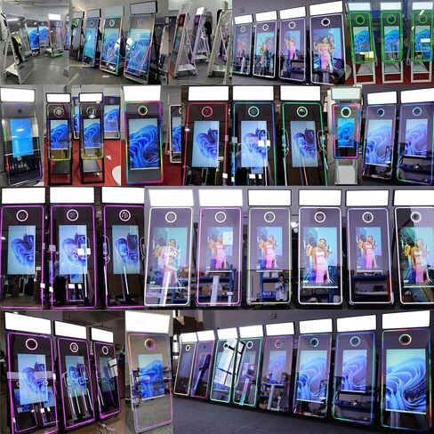 40in Mirror Photo Booth Machine with 21.5in Interactive Touch Screen with Flight Case,Built-in Mini PC with Instant Print and Sharing for Christmas Wedding Event Party (Black, Machine + Printer) in Saudi Arabia