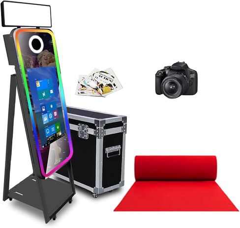 40in Mirror Photo Booth Machine with 21.5in Interactive Touch Screen with Flight Case,Built-in Mini PC with Instant Print and Sharing for Christmas Wedding Event Party (Black, Machine + Printer) in Saudi Arabia
