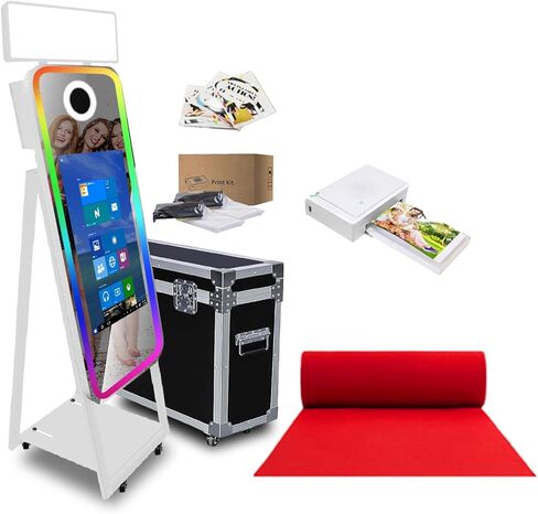 40in Mirror Photo Booth Machine with 21.5in Interactive Touch Screen with Flight Case,Built-in Mini PC with Instant Print and Sharing for Christmas Wedding Event Party (Black, Machine + Printer) in Saudi Arabia