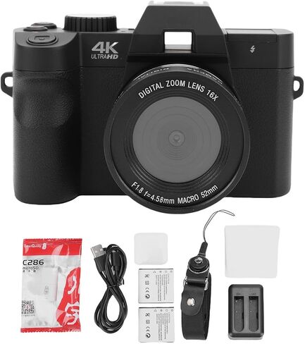 4K Mirrorless Camera, 48MP 16X Zoom Travel Camera with 32GB Memory Card for Photography and Filming in Kuwait