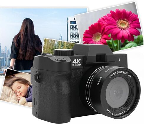 4K Mirrorless Camera, 48MP 16X Zoom Travel Camera with 32GB Memory Card for Photography and Filming in Kuwait