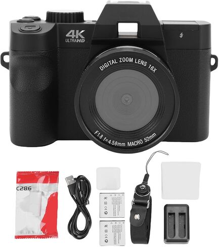 كاميرا EBTOOLS بدون مرآة، كاميرا تسجيل فيديو بدقة 4K بدقة 48 ميجابكسل للتصوير الفوتوغرافي، تكبير 16X، سعة 32 جيجابايت مدمجة، بطاريتان، صور وفيديو، للسفر in Saudi Arabia
