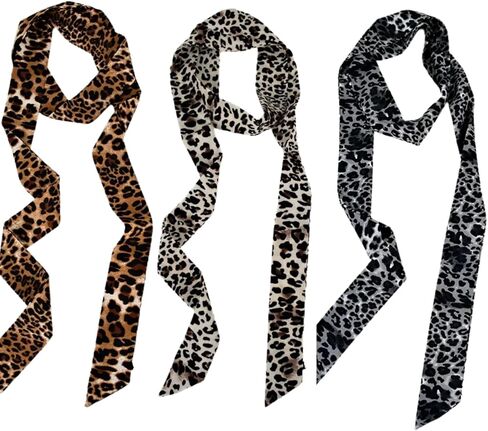 chlins 3 pcs الأوشحة الرأس للنساء ليوبارد حقيبة الأكياس لحقائب اليد الطويل نحيل الشعر شريط الرقبة للنساء الفتيات in Kuwait