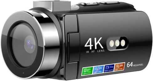 كاميرا فيديو PUSOKEI 4K بدقة 64 ميجابكسل، ومسجل كاميرا رقمية مع شاشة IPS تدور 3 بوصة، وتكبير 28X، وتركيز تلقائي، وإضاءة ملء LED، وبطارية 4800 مللي أمبير في الساعة، وكاميرا فيديو رقمية للسفر in Kuwait