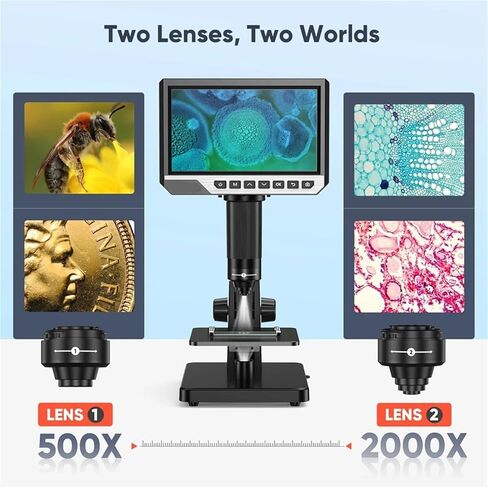 Digital Microscope, EDM11S Digital Microscope 2000X 7 IPS 12MP 1080P Lab Biological Camera Dual Lens with Remote Control,Pocket Portable in Saudi Arabia