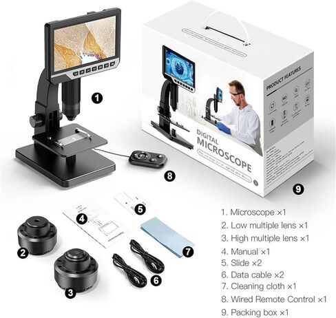 Digital Microscope, EDM11S Digital Microscope 2000X 7 IPS 12MP 1080P Lab Biological Camera Dual Lens with Remote Control,Pocket Portable in Saudi Arabia