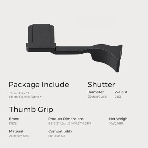 Metal Thumb Grip with Hot Shoe Cover for Leica Q3, Q3 (43) Camera Hot Shoe Thumb Hand Grip Photography Accessories (Black) in Saudi Arabia