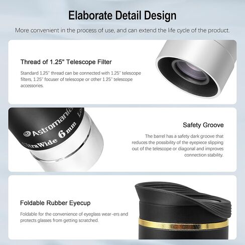 Astromania 1.25" 17mm Super Plossl Telescope Eyepiece - Bundle with - 1.25 inch HD Telescope Eyepiece 66 Degree 6mm in Saudi Arabia