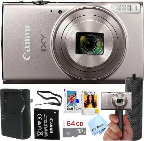 Canon IXY 650 M (PowerShot ELPH 360 HS A) Digital Camera (Silver) + 64GB Memory + Stabilizing Grip + Software Pack +More(Value Bundle) (Renewed) in Saudi Arabia