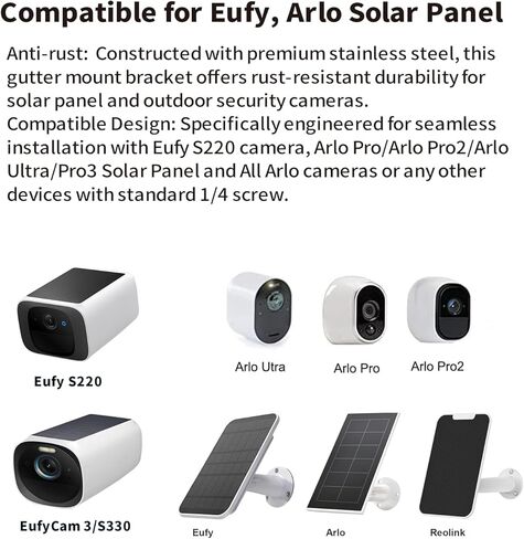 Tonton حامل مزراب من الفولاذ المقاوم للصدأ متوافق مع eufy Security SoloCam S220/C210، eufyCam 2C/2C Pro، 3/S330، 2/2 Pro، 3C/S300، دعامة مقاومة للطقس قابلة للتعديل 360 درجة للكاميرات الخارجية in Saudi Arabia