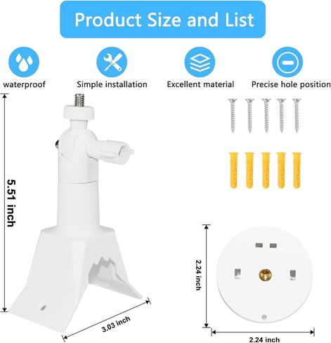 دعامة تثبيت على الحائط على الزوايا متوافقة مع الكاميرا الداخلية ذات الإمالة الدائرية، حامل تثبيت قابل للتعديل 360 درجة، مع برغي 1/4 سهل التركيب (أبيض، عبوة واحدة) in Kuwait