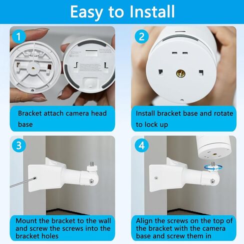 دعامة تثبيت على الحائط على الزوايا متوافقة مع الكاميرا الداخلية ذات الإمالة الدائرية، حامل تثبيت قابل للتعديل 360 درجة، مع برغي 1/4 سهل التركيب (أبيض، عبوة واحدة) in Kuwait
