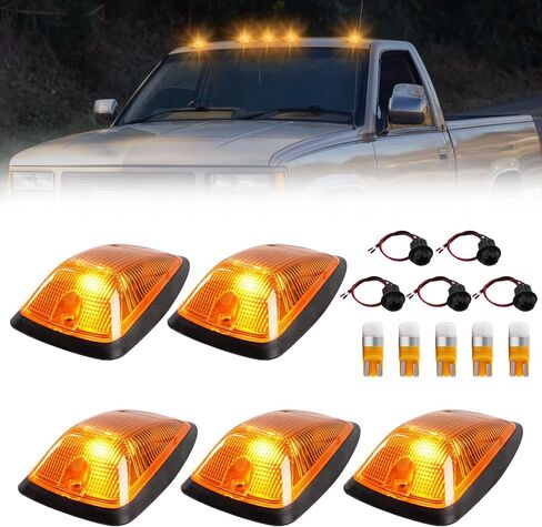 5PCS LED Cab Roof Marker Lights for 1980-1997 F-150 F-250 F-350 F-450 Super Duty, Cab Roof Running Marker Lights Housing with 6000K White Bulb, Top Clearance Lights, Smoked Lens in Saudi Arabia