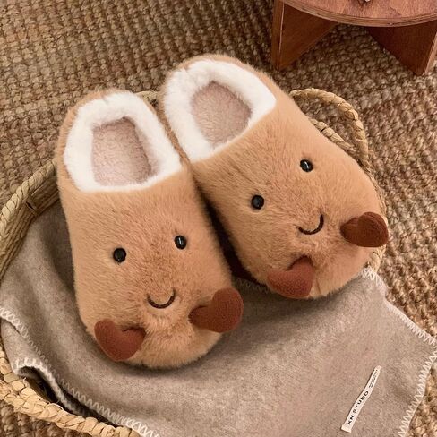 نعال قطن شتوية من kawaii Bread للرجال والنساء أحذية لطيفة مضادة للانزلاق للأزواج نعال غامض in Kuwait