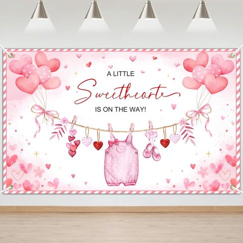 Avezano Valentine's Day Baby Shower Banner A Little Sweetheart is on The Way Banner Valentines Day Baby Shower Decoration Supplies 6x3.6ft in Saudi Arabia