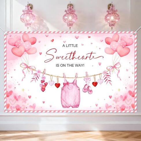 Avezano Valentine's Day Baby Shower Banner A Little Sweetheart is on The Way Banner Valentines Day Baby Shower Decoration Supplies 6x3.6ft in Saudi Arabia