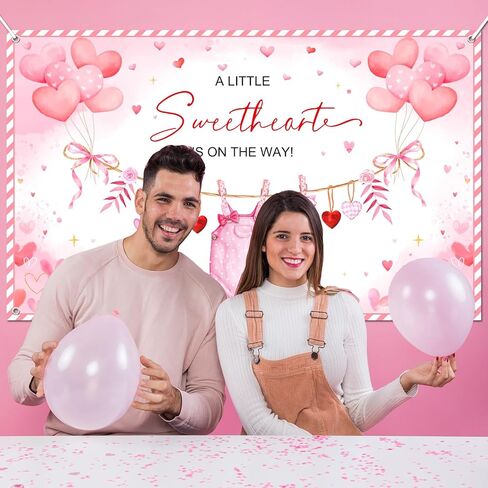 Avezano Valentine's Day Baby Shower Banner A Little Sweetheart is on The Way Banner Valentines Day Baby Shower Decoration Supplies 6x3.6ft in Saudi Arabia