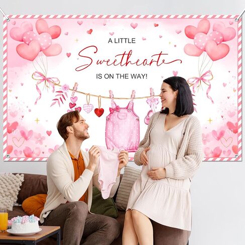 Avezano Valentine's Day Baby Shower Banner A Little Sweetheart is on The Way Banner Valentines Day Baby Shower Decoration Supplies 6x3.6ft in Saudi Arabia