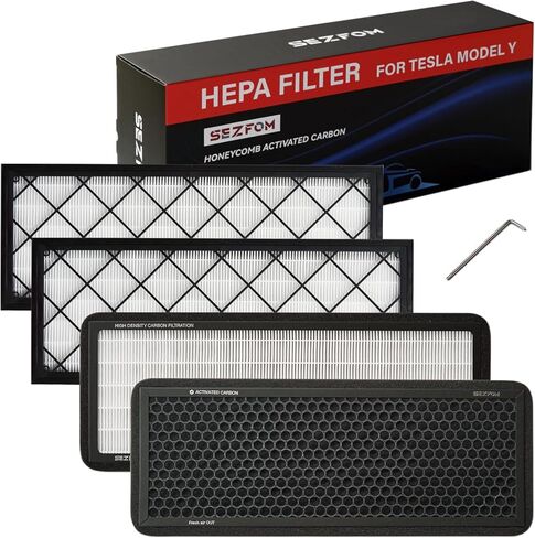 مجموعة مرشحات HEPA الجذع الأمامية لنموذج Tesla Y (2020-2025) مع استبدال مرشح الهواء ذو ​​الطبقة المزدوجة ذات 4 عبوات يتضمن 2 مرشح كربون HEPA 2 in Kuwait