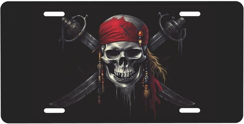 Pirates Skull Flag License Plate Decorative, Car Front License Plate Aluminum Novelty Metal Car Plate 6 X 12 Inch in Saudi Arabia