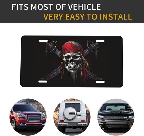 Pirates Skull Flag License Plate Decorative, Car Front License Plate Aluminum Novelty Metal Car Plate 6 X 12 Inch in Saudi Arabia