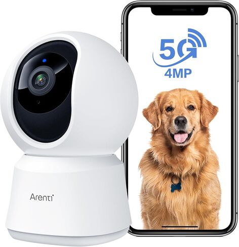 كاميرا ARENTI 5G 4MP للحيوانات الأليفة، كاميرا أمان داخلية بدون اشتراك للكلاب/القط/الطفل، تطبيق هاتف مجاني، واي فاي ثنائي النطاق، تتبع تلقائي، رؤية ليلية فائقة، محادثة ثنائية الاتجاه، تخزين محلي 64 جيجا (P2Q 64G 1PC) in Kuwait
