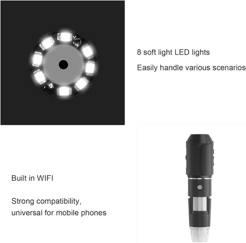 Dpofirs WiFi Digital Handheld Microscope, 50X-1600X Magnifier with 8 Adjustable LED Lights for Scientific Experiment, 2MP Camera in Saudi Arabia