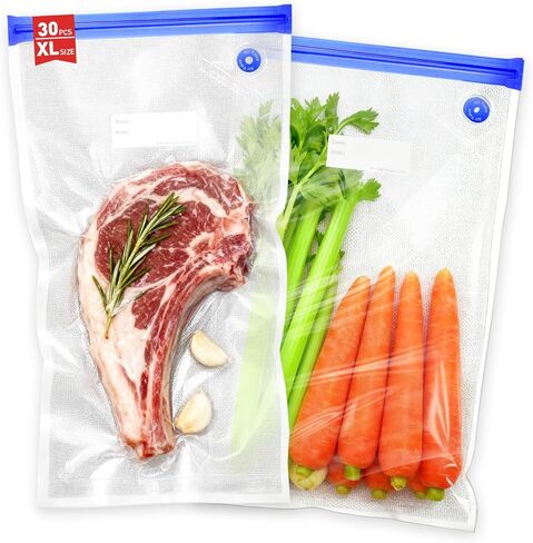 حقائب 60pcs قابلة لإعادة الاستخدام الفراغية مع مقاطع ختم-أكياس تخزين الطعام خالية من BPA في 3 أحجام ، صمام الهواء وتصميم مقاومة للتسرب ، للتجميد ، والوجبة الإعدادية ، والسفر (لم يتم تضمينها) in Kuwait