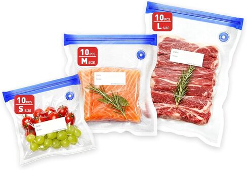 حقائب 60pcs قابلة لإعادة الاستخدام الفراغية مع مقاطع ختم-أكياس تخزين الطعام خالية من BPA في 3 أحجام ، صمام الهواء وتصميم مقاومة للتسرب ، للتجميد ، والوجبة الإعدادية ، والسفر (لم يتم تضمينها) in Kuwait