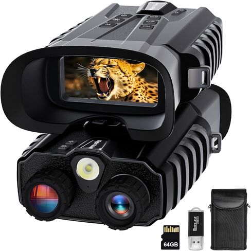 Night Vision Goggles,Pozifu 4K Night Vision Binoculars with 3.2" HD Screen,8X Digital Zoom,64GB TF Card,5200mAh Battery for Hunting,Camping & Security in Kuwait