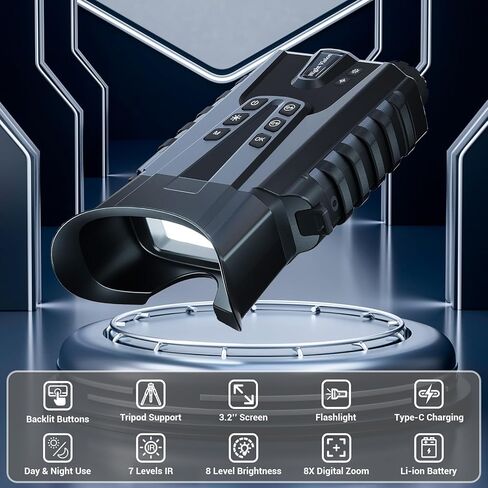 Night Vision Goggles,Pozifu 4K Night Vision Binoculars with 3.2" HD Screen,8X Digital Zoom,64GB TF Card,5200mAh Battery for Hunting,Camping & Security in Kuwait