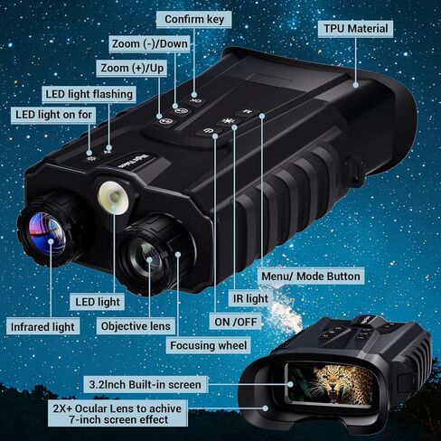 Night Vision Goggles,Pozifu 4K Night Vision Binoculars with 3.2" HD Screen,8X Digital Zoom,64GB TF Card,5200mAh Battery for Hunting,Camping & Security in Kuwait