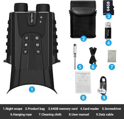 Night Vision Goggles,Pozifu 4K Night Vision Binoculars with 3.2" HD Screen,8X Digital Zoom,64GB TF Card,5200mAh Battery for Hunting,Camping & Security in Kuwait