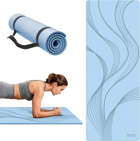 Yoga Mat Extra thick 8mm Exercise mat, Soft Lightweight TPE Fitness Mat with strap, High Elasticity, Anti-fatigue,non-slip mat for Women, Yoga, Camping, Travel, Gym & Outdoor | 72"L x 0.32"Th in Saudi Arabia