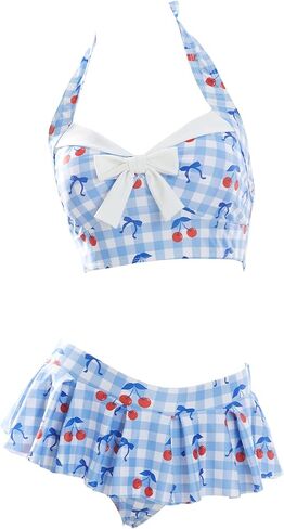 Women's Bikini Sets 50's Retro Vintage High Waist Plaid Self-Halter Bathing Suit with Headband in Saudi Arabia