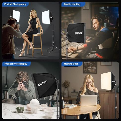 حامل خلفية EMART مقاس 10 × 10 قدم (عرض × ارتفاع) طقم دعم حامل خلفية قابل للتعديل + طقم إضاءة LED Softbox مقاس 16 بوصة × 16 بوصة 85 وات in Kuwait