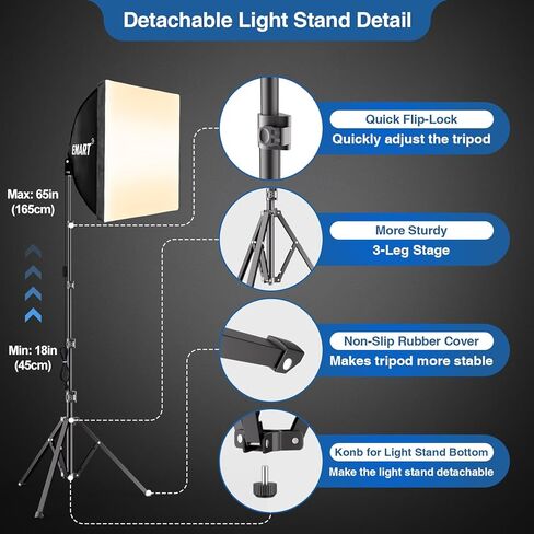 حامل خلفية EMART مقاس 10 × 10 قدم (عرض × ارتفاع) طقم دعم حامل خلفية قابل للتعديل + طقم إضاءة LED Softbox مقاس 16 بوصة × 16 بوصة 85 وات in Kuwait