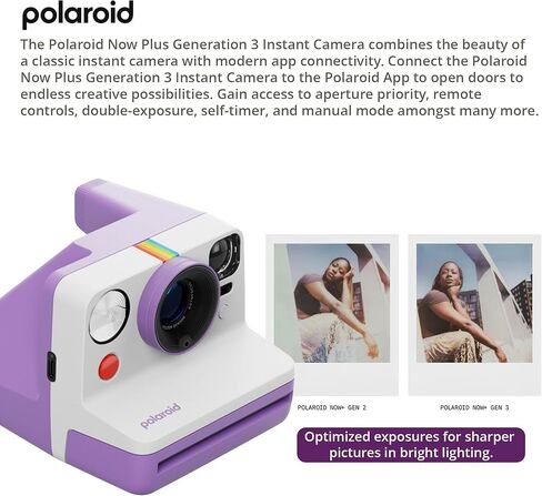 مجموعة كاميرا Polaroid Now Generation 3 الأرجوانية التناظرية الفورية مع فيلم وملحقات - نظام التركيز البؤري التلقائي ثنائي العدسات ووضع يدوي وحامل ثلاثي القوائم مدمج (17 عنصرًا) in Saudi Arabia