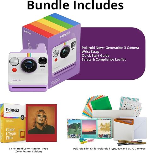 مجموعة كاميرا Polaroid Now Generation 3 الأرجوانية التناظرية الفورية مع فيلم وملحقات - نظام التركيز البؤري التلقائي ثنائي العدسات ووضع يدوي وحامل ثلاثي القوائم مدمج (17 عنصرًا) in Saudi Arabia
