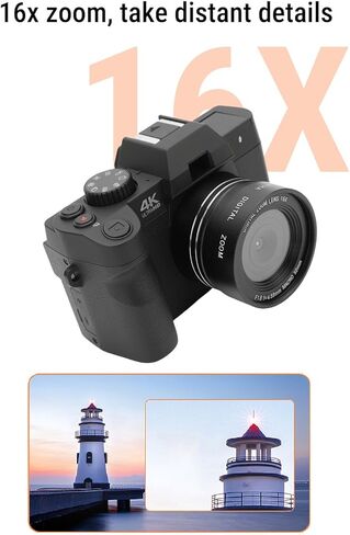 كاميرا بدون مرآة بدقة 4K بدقة 48 ميجابكسل مع تكبير 16X وبطاقة ذاكرة سعة 32 جيجابايت وبطاريتين للتصوير الفوتوغرافي أثناء السفر - تصميم محمول صغير الحجم in Kuwait