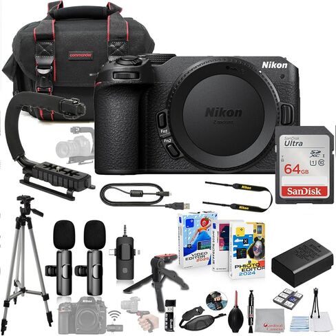مجموعة هيكل كاميرا Nikon Z30 بدون مرآة + نظام ميكروفون لاسلكي + حزمة الملحقات التي تتضمن ذاكرة سعة 64 جيجابايت، وقبضة U، وحقيبة، وحامل ثلاثي القوائم، وبرامج والمزيد (27 عنصرًا) in Kuwait