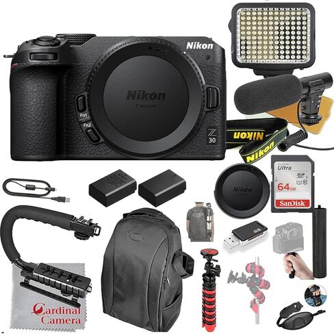 مجموعة فيديو فقط لكاميرا Nikon Z30 بدون مرآة + مصباح فيديو LED + ميكروفون + ذاكرة فائقة السرعة سعة 64 جيجابايت (حزمة مكونة من 24 قطعة) in Kuwait